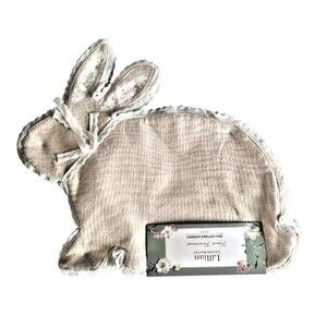 Lillian August Bunny Shaped Placemats Beige Lace Accents Kids Easter Set of 4
